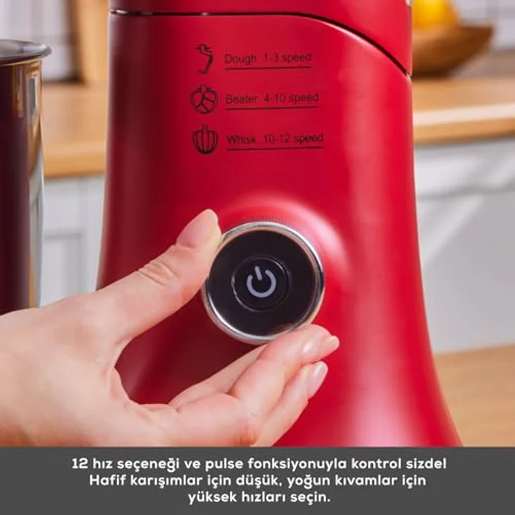 Karaca Pro Artisan Küchenmaschine, 1600W mit Digital Display, Gusseisen Gehäuse, 5L Edelstahltrichter, Rot – Bild 5