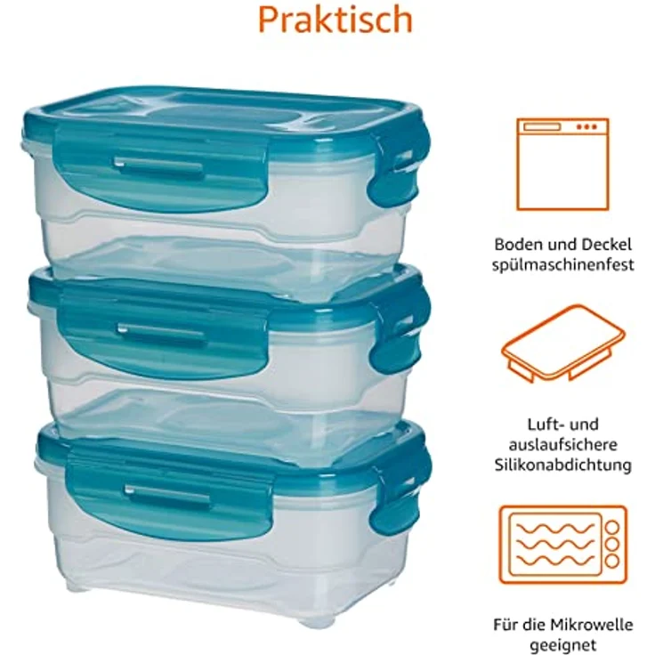AmazonBasics Frischhaltedosen-Set, luftdicht, 3-teiliges of 0.6 L, Set 130 x 80 x 170 mm – Bild 3