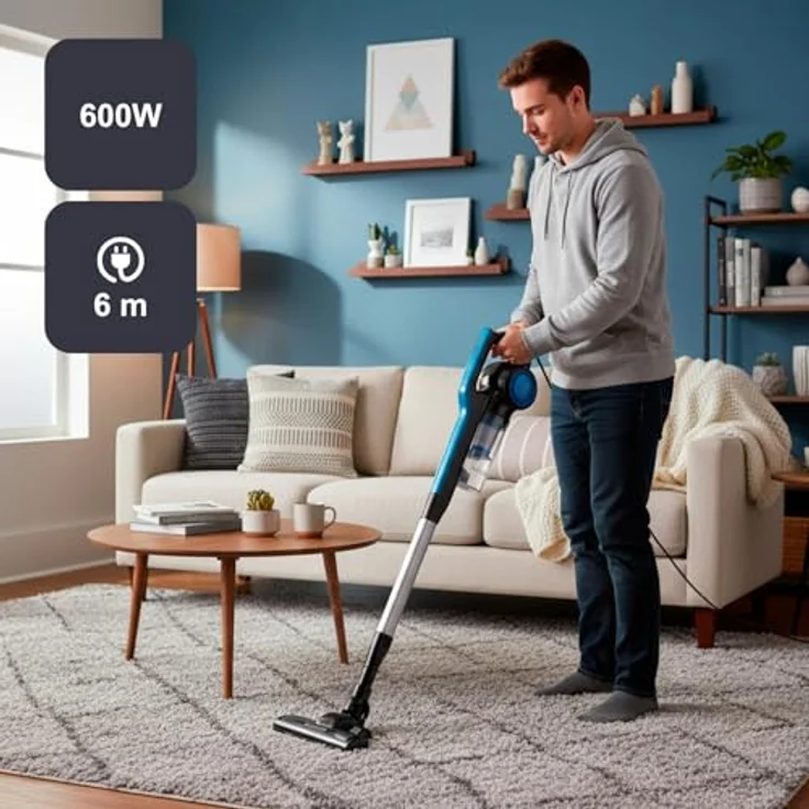 Black+Decker BXVMS602E Bodenstaubsauger, 600 Watt, HEPA-Filter, leichtes Design, Schwarz-Blau – Bild 3