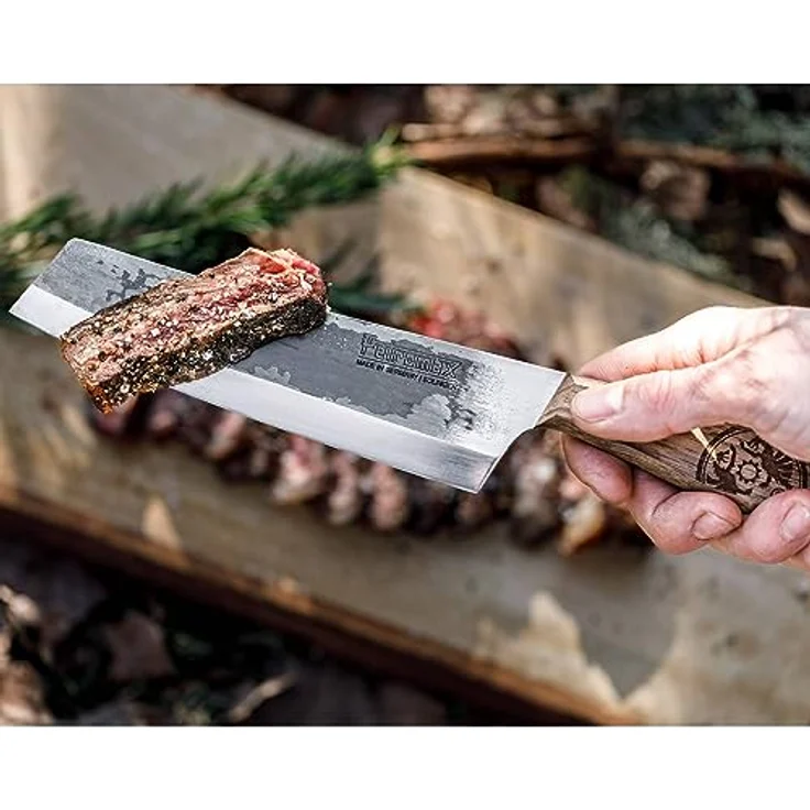 Petromax Kochmesser - handgefertigt in Solingen - Messer aus rostfreiem Stahl mit Oxidschicht - Küchenmesser mit Holzgriff - 17 cm Klingenlänge - 3 mm Stärke – Bild 5