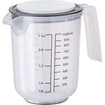 APS Rührbecher mit Deckel - Messbecher mit Maßskalen für Flüssigkeiten (l/ml), Zucker (g) und Mehl (g) / Volumen 1 Liter/Ø 12,5 cm/Höhe 16 cm/spülmaschinengeeignet