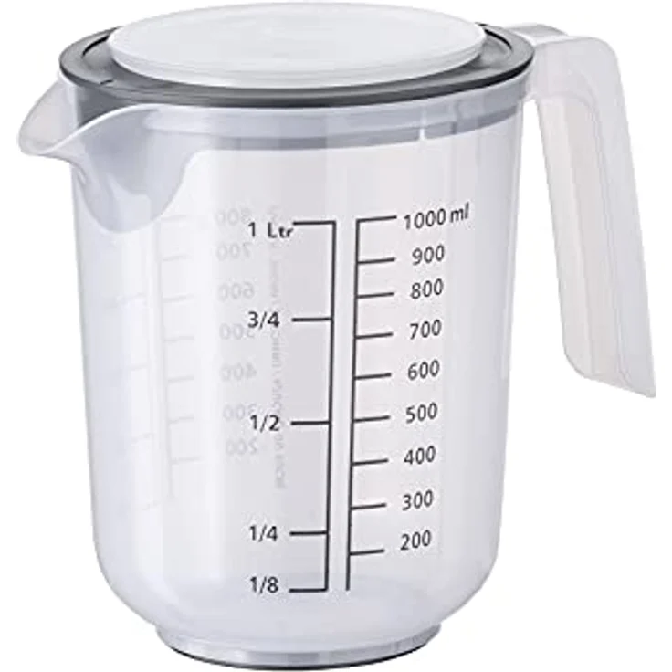 APS Rührbecher mit Deckel - Messbecher mit Maßskalen für Flüssigkeiten (l/ml), Zucker (g) und Mehl (g) / Volumen 1 Liter/Ø 12,5 cm/Höhe 16 cm/spülmaschinengeeignet – Bild 1