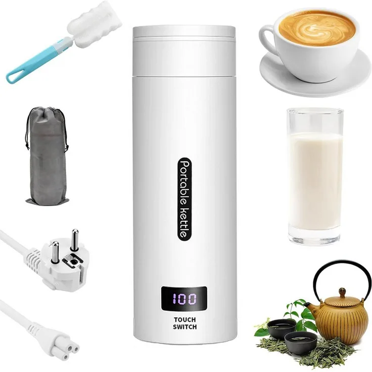 TUWENA Elektrischer Wasserkocher Klein 500ML, 3 in 1 Reisewasserbecher mit Temperatureinstellung, weiß