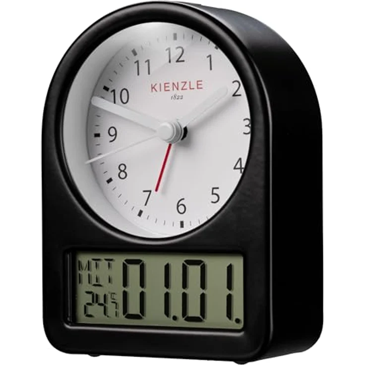 Kienzle Retro-Wecker mit analogem Ziffernblatt, digitalem Display für Datum & Temperatur, Metallgehäuse, batteriebetrieben, kompakt – Bild 1