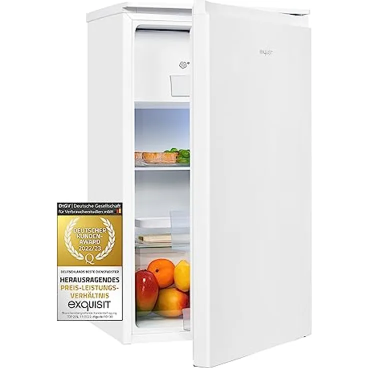 Exquisit Kühlschrank KS117-3-010E weiss | Kühlschrank mit Gefrierfach freistehend 82 l Volumen | Gemüsefach | Freistehender Kühlschrank mit Gefrierfach
