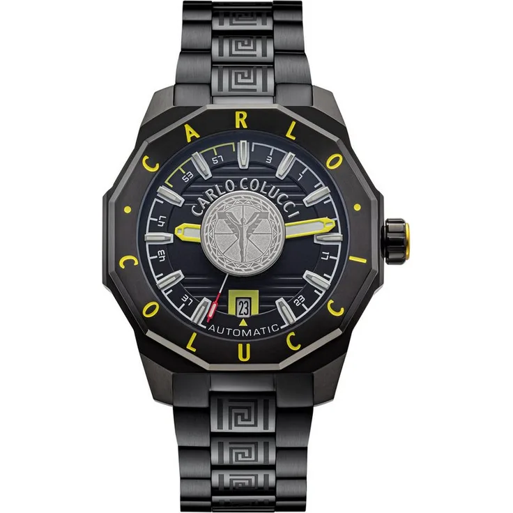 CARLO COLUCCI Automatikuhr CC400 Edelstahl 42mm, Saphirglas, 10 ATM, Seiko/TMI NH35 Automatikwerk, IP-behandelt, Silikonarmband, schwarz