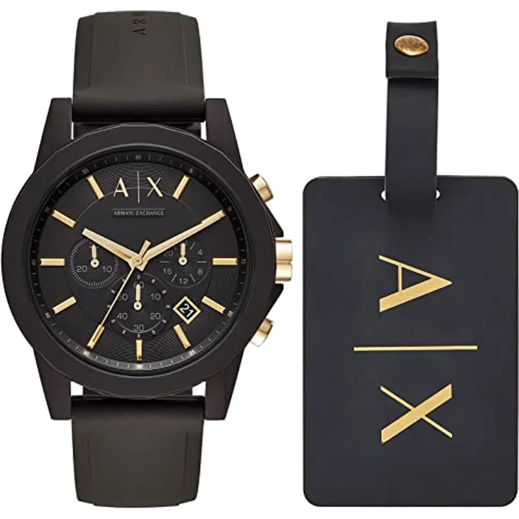 Armani Exchange Uhr für Männer , Chronographenwerk, 45mm Schwarzes Silikongehäuse mit Silikonarmband, AX7105