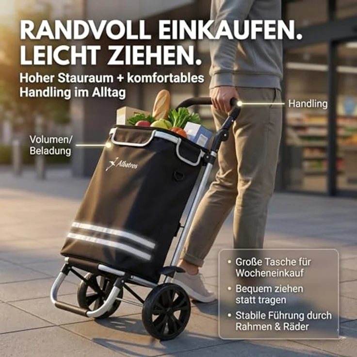 Albatros International Einkaufstrolley Groß, Einkaufsroller mit 50 l großes Hauptfach, Thermo-Innenbeutel, Sichtfenster für Einkaufszettel, faltbar und klappbar mit stabilen Rädern – Bild 2