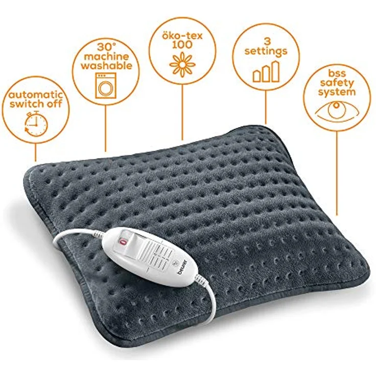 Beurer HK 48 Cosy Sofa-Heizkissen mit Schnellheizung, 3 beleuchtete Temperaturstufen und Abschaltautomatik, extra weiches Wendekissen, mit zusätzlichem Filz-Bezug, grau – Bild 5