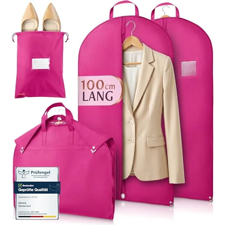 Bruce.® 2x Kleidersack Kurz 100x60 cm, atmungsaktive Schutzhülle für Kleidung mit Schuhbeutel – Fuchsia – Bild 1