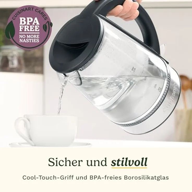Cuisinart 1,7L Glas-Wasserkocher mit variabler Temperaturregelung, 3KW Schnellkochfunktion, Cool-Touch, tropffreier Ausguss, 360°-Drehbasis, BPA-frei, doppelwandiges Design – Bild 4