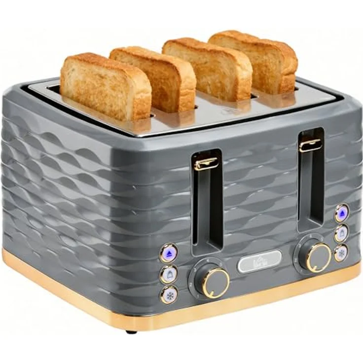 HOMCOM 4-Scheiben-Toaster mit 7 Bräunungsstufen, High-Lift, grau, automatische Abschaltung, Herausnehmbare Krümelschublade, 1860W – Bild 1
