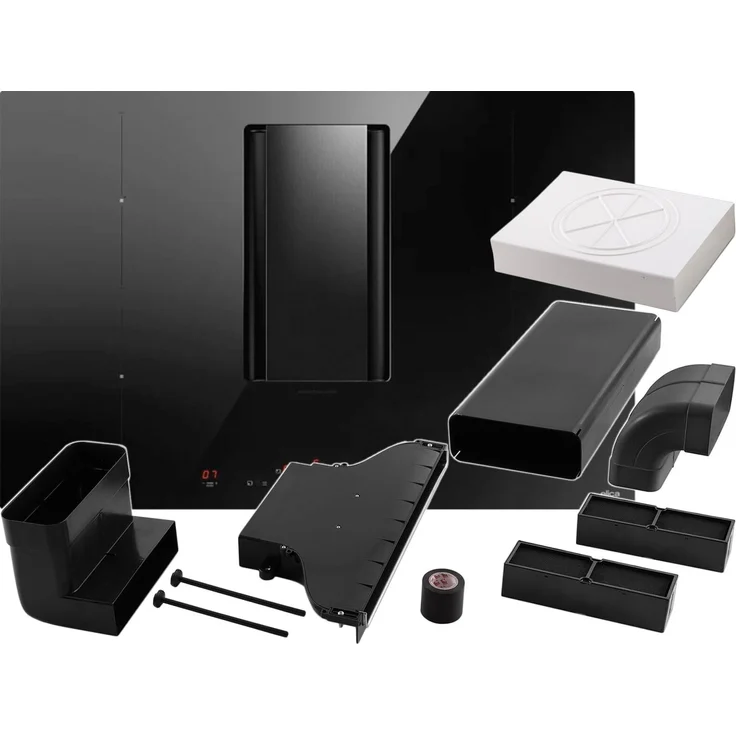 Elica NikolaTesla Alpha B PRF0193270, Induktionskochfeld mit Dunstabzug und Installationsset Umluft, schwarzes Glas, 4 Kochzonen, Touch Control, 780 mm breit