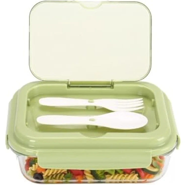 Cheffinger Lunchbox aus Glas - 1L, auslaufsicher, hitzebeständig, inkl. Besteck für Schule & Büro – Bild 2