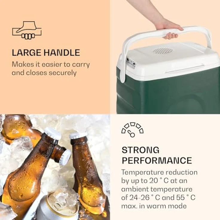 Klarstein BeerBelly 29 Thermoelektrische Kühlbox, Energieeffizienzklasse F, 29 Liter, Kühl-& Warmhaltefunktion, USB-Port, Grün – Bild 7
