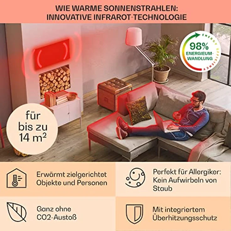 Klarstein Infrarotheizung mit Thermostat, 700W Elektroheizung, Smart Home Bild-Infrarotheizung zur Wandmontage, IR mit IoT/WiFi App-Control, Feuchtraum Flach-Heizkörper, CO2-Freie Wand Heizung – Bild 4