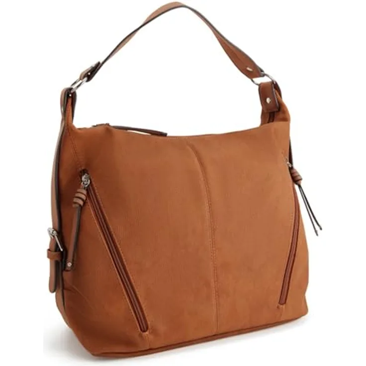 Tom Tailor Caia Schultertasche, geräumige Handtasche mit 2 Reißverschlussfächern, 37 cm, braun