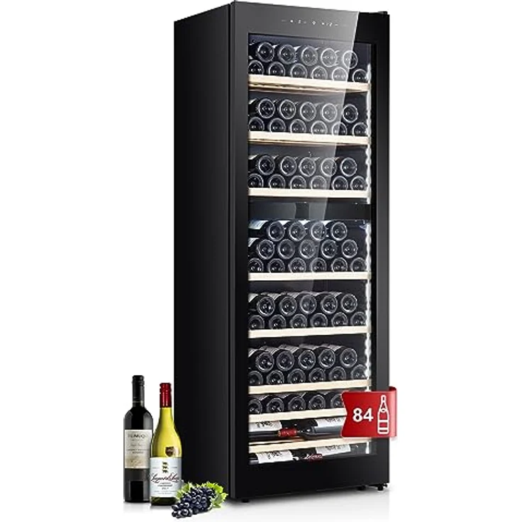 Kalamera KRC-266BFG Weinkühlschrank Upgrade, 84 Flaschen, 266 Liter, 2 Kühlzonen 5-10°C/10-18°C, schwarze Glastür, weiße LED-Beleuchtung – Bild 1
