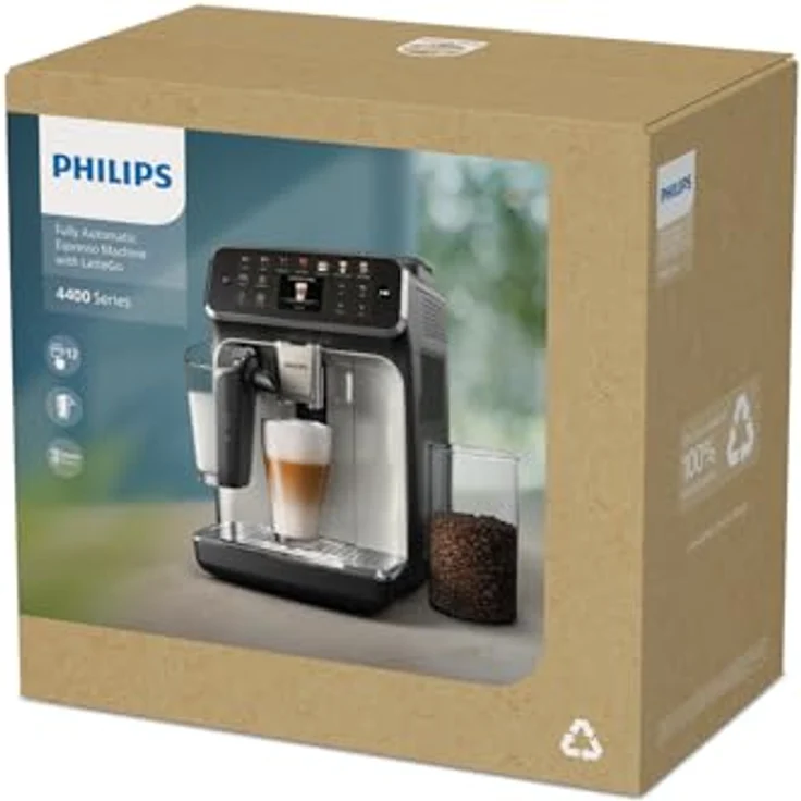 Philips Kaffeevollautomat Philips Series 4400 EP4446/70 Kaffeevollautomat Schwarz/Silber, 12 Heiß- und Eisgetränke, LatteGo Milchsystem, SilentBrew - Technologie – Bild 7