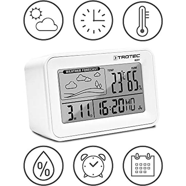 TROTEC Wecker Digital BZ01, Wetterstation mit 2,7" LCD-Display, Temperatur- und Luftfeuchtigkeitsanzeige, geräuschlos, Schlummer-Funktion – Bild 5