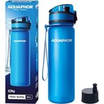AQUAPHOR City Filterflasche 500ml Blau I Flasche mit Wasserfilter für unterwegs I Filter mit Aktivkohle I Filtert Chlor I Aus Tritan & BPA-frei I Für besseren Geschmack & Geruch des Wassers