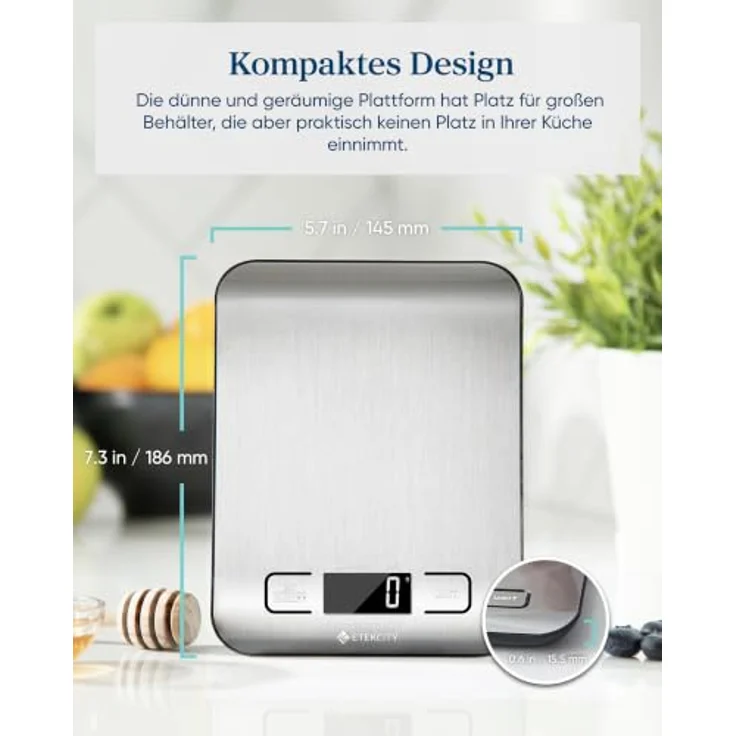Etekcity Digitale Küchenwaage aus Edelstahl, präzise Messungen für Kaffee, Backen und Brot mit LCD-Display und Tara-Funktion – Bild 2