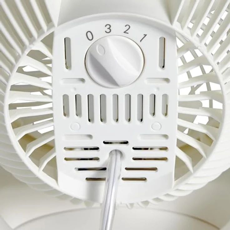 Amazon Basics Tisch-Ventilator, 18 cm, geräuscharme Kühlung, 3 Geschwindigkeiten, 90° verstellbarer Winkel, Weiß, 15,49 x 27,3 x 27,69 cm – Bild 5