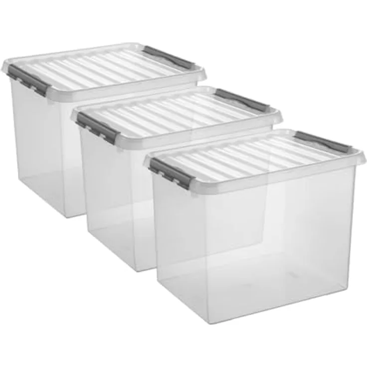 Trend Line Sunware Aufbewahrungsbox Q-Line 52 L 3-er Set 50 x 40 x 38 cm transparent Kunststoffmit 2 stabilen Clipverschlüssen