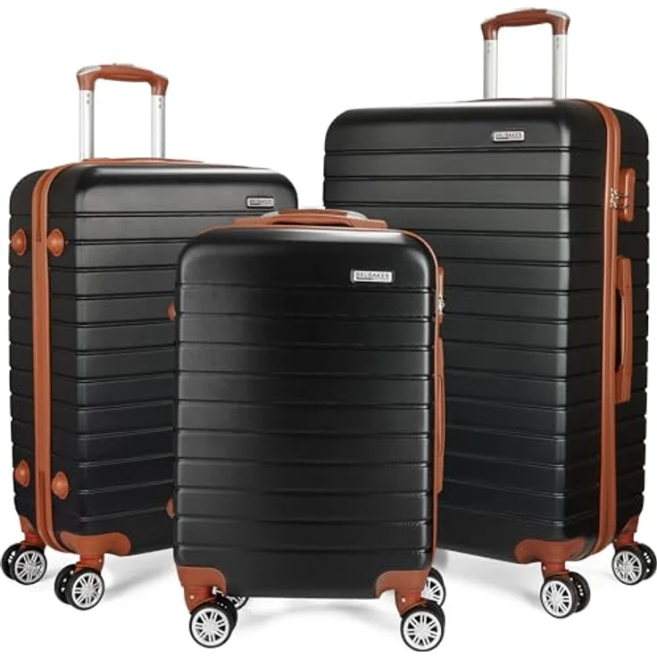 BRUBAKER Kofferset Paris - 3tlg. Hartschalen Koffer Set mit Zahlenschloss, 360° Rollen - Schwarz und Hellbraun – Bild 1