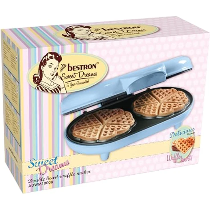 Bestron Doppel-Waffeleisen für klassische Herzwaffeln, Herzwaffeleisen mit Backampel & Antihaftbeschichtung, ideal für Kindergeburtstage, Ostern & Weihnachten, Farbe: Blau – Bild 5