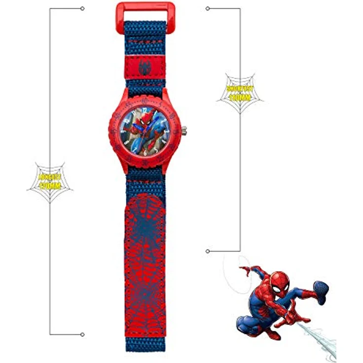 SPIDER-MAN Spiderman Kinder Analog Quarz Uhr SPD3495, Zifferblatt mit Spiderman-Motiv, weiches Segeltuchband mit Klettverschluss, 1 Jahr Garantie – Bild 5