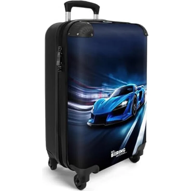 NoBoringSuitcases.com© Kinderkoffer Auto, blauer Trolley mit 36 Liter Stauraum, 4 Rollen, Handgepäck 55x35x20cm – Bild 2