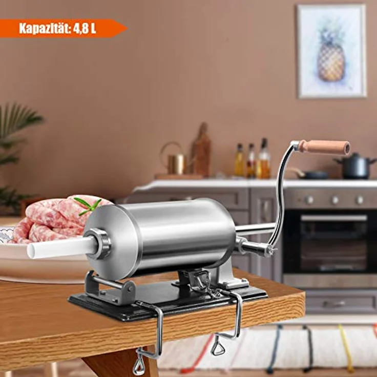 KOMFOTTEU Wurstfüllaufsatz Wurstfüllmaschine, Wurstspritze 4,8 L, rostfrei, mit Halterung und 4 Füllrohren – Bild 3