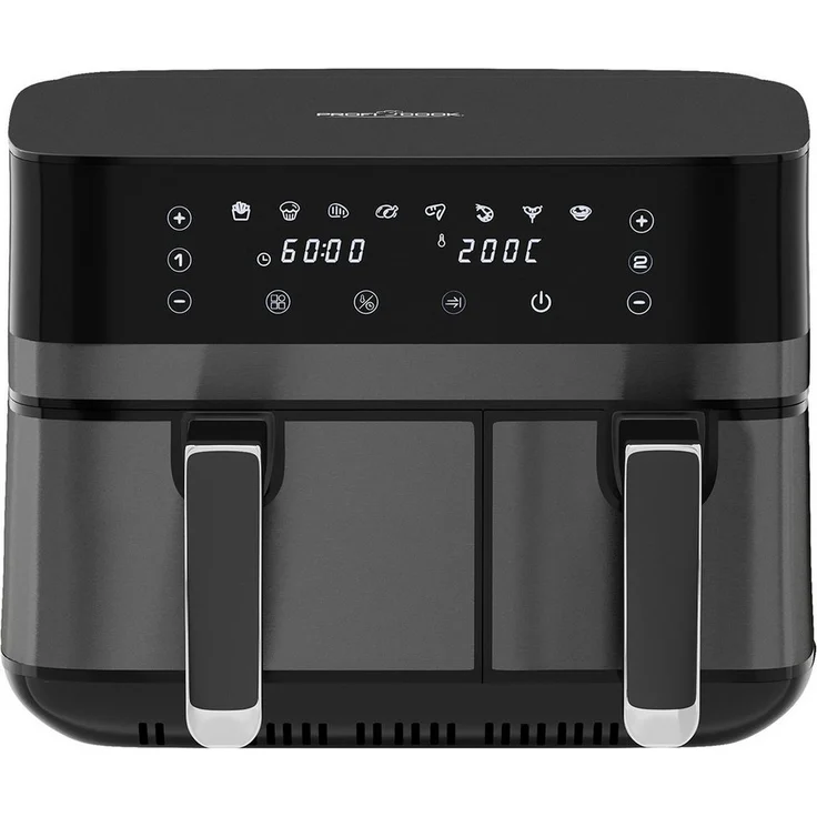 ProfiCook Heißluftfritteuse PC-FR 1295 H, Zeitgleich-fertig-System, 9L, 2 Kammern, Edelstahlfront