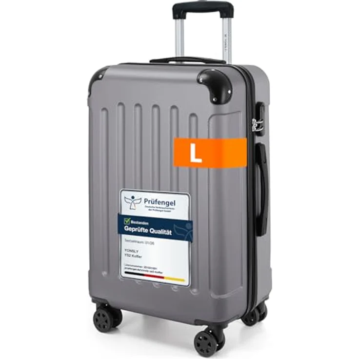 YONSLY Gepäck Suitcase Reisekoffer, Hartschalenreisekoffer mit 360° Lenkrollen, Zahlenschloss, mehrstufigem Teleskopgriff (L, Hellgrau) – Bild 1