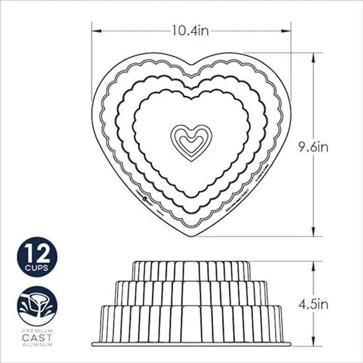 NordicWare Backform ''Herz-Kranz'', gestuft - Herzbackform , Aluminium, Silber, 26,7 x 25,4 x 11 cm, 1 Einheiten – Bild 6