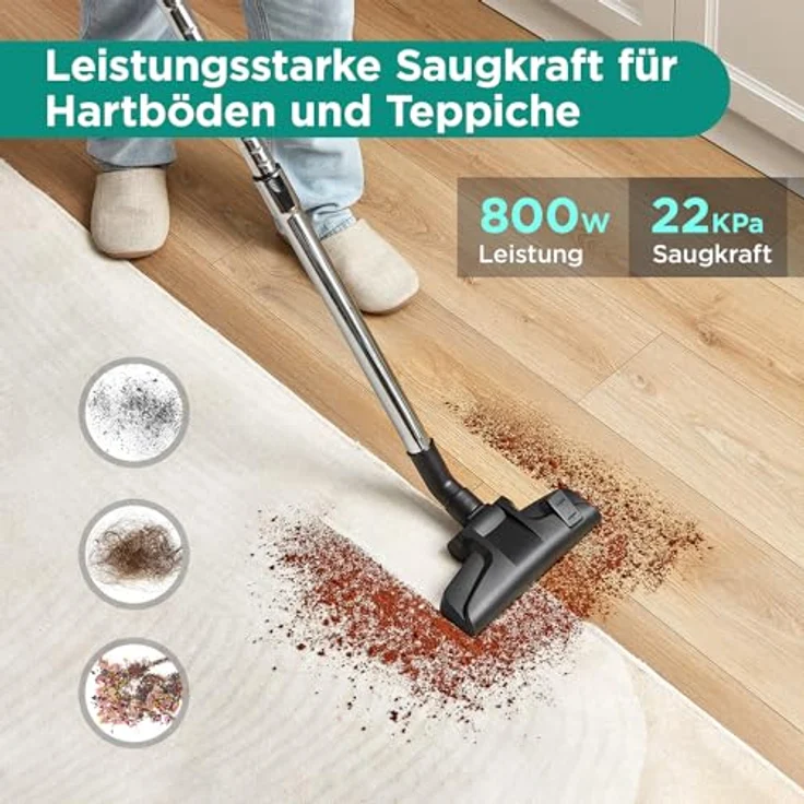 EUREKA Apollo Staubsauger Beutellos, leichter Zylinderstaubsauger mit Single Cyclone System, 800W Power Efficiency Motor, 2.2L Staubbehälter, Grün – Bild 2