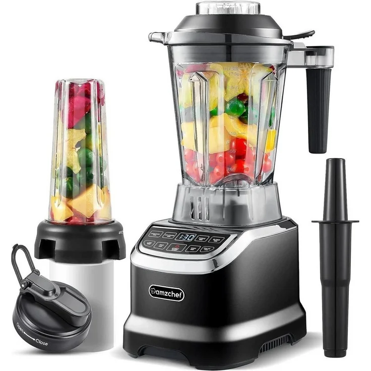 AMZCHEF ZM5003 Hochleistungsmixer, 2000 W, 1,85 L, 6 Edelstahlklingen, LED-Display mit Zeitanzeige, 4 Automatikprogramme