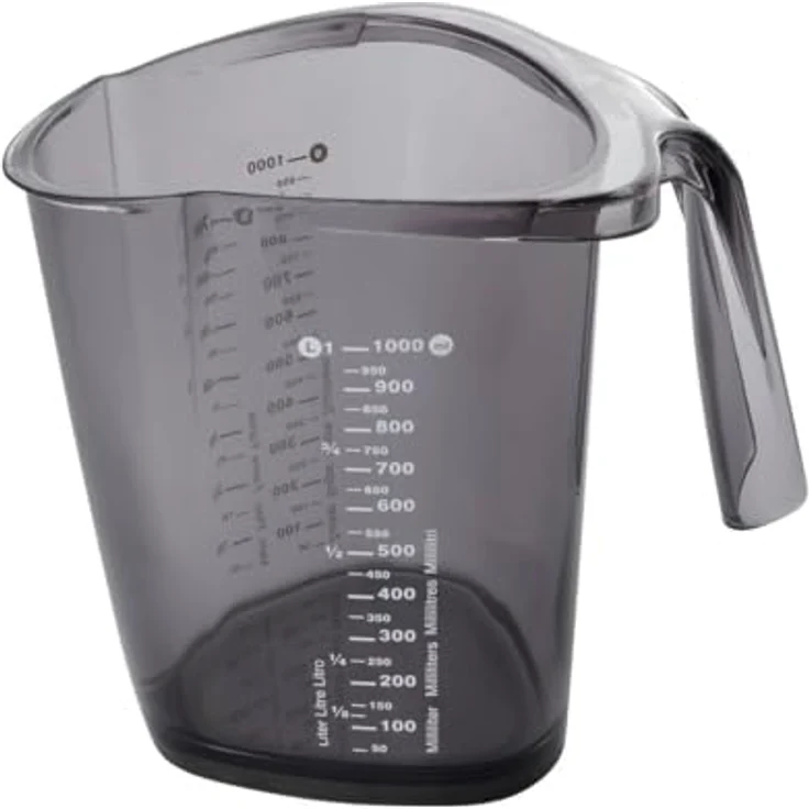 Dr. Oetker Messbecher 1000ml, Messkanne aus robustem Kunststoff, dreiecksförmiger Messbecher mit vielfältiger Skalierung, auch internationale Maßangaben, (Maße: 19x16x12,5 cm), (Farbe nicht wählbar: blau oder transparent), Menge: 1 Stück – Bild 5