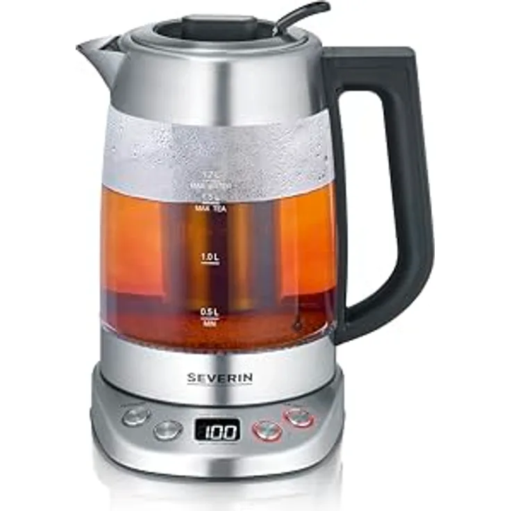 SEVERIN Glas Tee- & Wasserkocher Deluxe, Edelstahl, 5 Teeprogramme, Warmhaltefunktion, 1,7 L, 3000 W