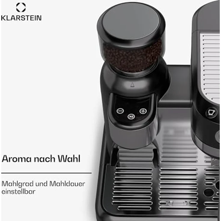 Klarstein Bella Café Siebträgermaschine Mit Mahlwerk – Integriertes Kegelmahlwerk, 19 Bar, Milchaufschäumer, Thermo-Block, Schwarz – Bild 4