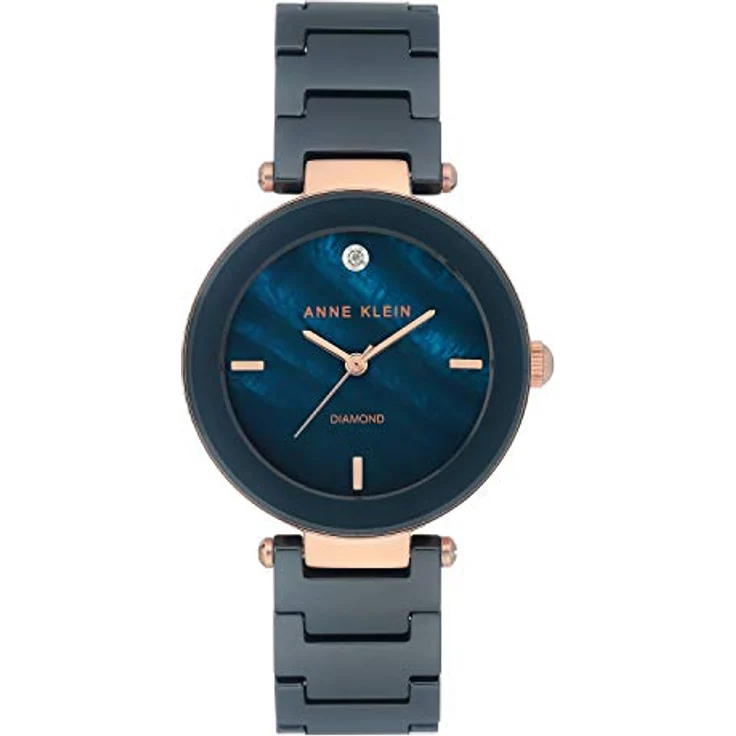 Anne Klein Damen-Uhr Quarz, blau Perlmutt mit roségoldenem Gehäuse und Keramik-Armband – Bild 1