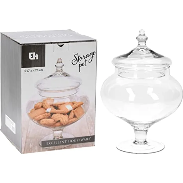 Excellent Houseware viktorianische Keksdose aus transparentem Glas, 17x28cm, dekoratives Aufbewahrungsglas mit hohlem Deckel und standfestem Sockel