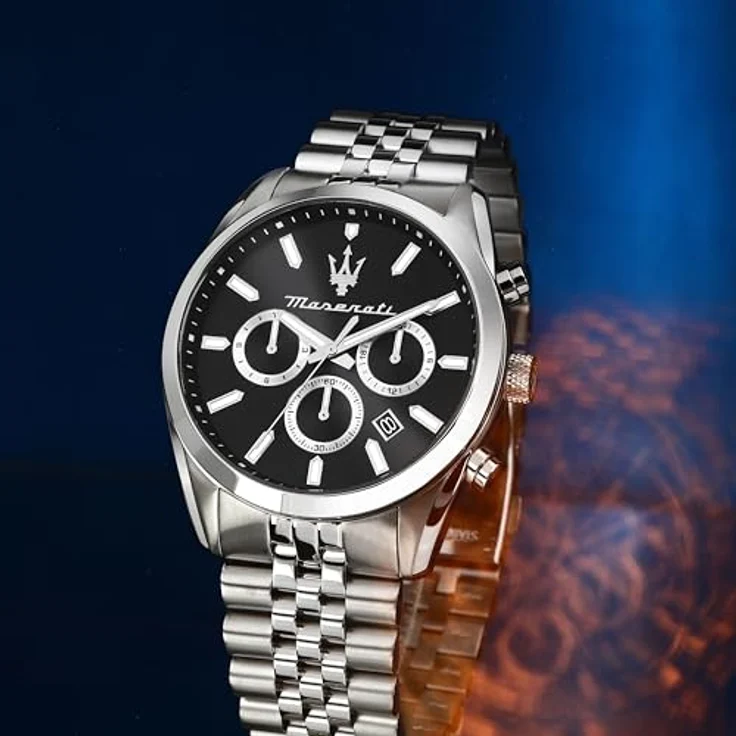 Maserati ATTRAZIONE Herrenuhr, Analog-Uhr mit Datum, 43 mm, schwarzes Zifferblatt, wasserdicht bis 5 ATM, Stahlarmband – Bild 5