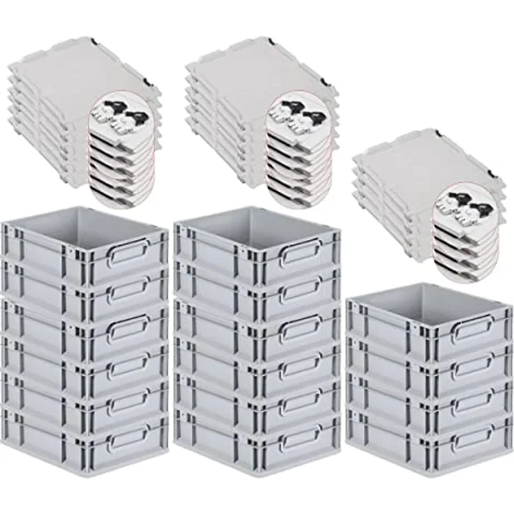 PROREGAL SuperSparSet 16x Eurobox NextGen Grip, 11 L, langlebige Transportbox mit Scharnierdeckel und schwarzen Schiebeschnappverschlüssen, grau, HxBxT 12x30x40cm