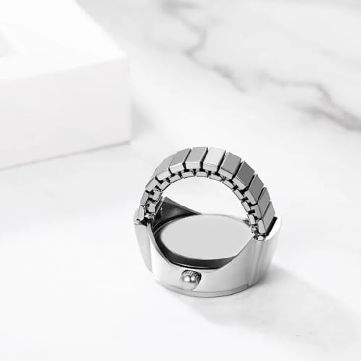 JewelryWe Ringuhr Damen, elastische Fingeruhr mit blauem Zifferblatt, klassisches Analog-Design, wasserdicht bis 10m – Bild 3