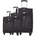 COFI 1453 Hochwertiges 3er Kofferset aus Stoff mit Erweiterbarer Kapazität und 360° Rädern Schwarz