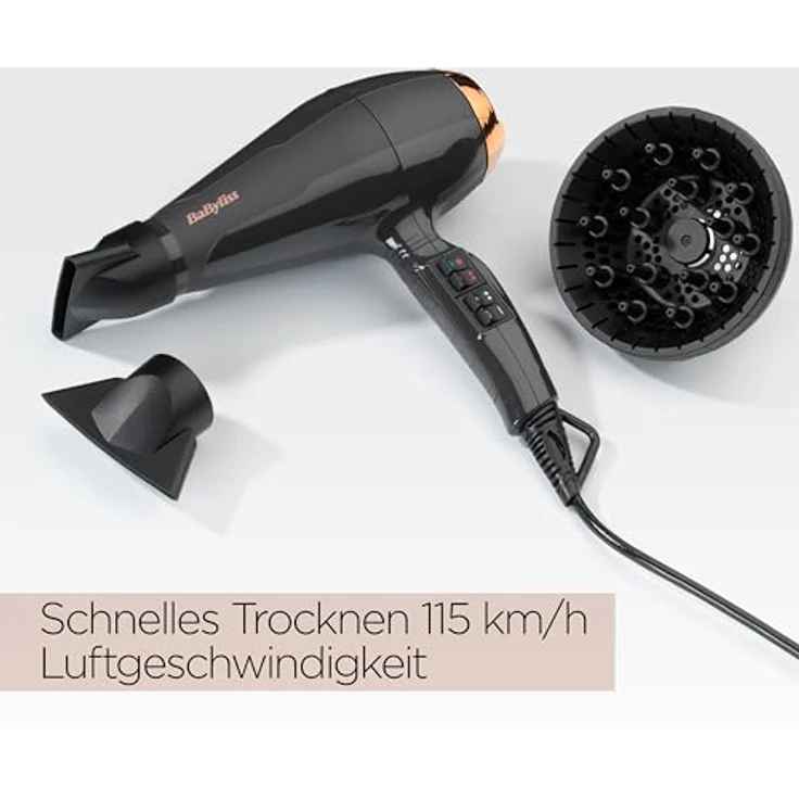 BaByliss Italian Air Pro 2200 6719DE Ionen-Haartrockner, 2200 Watt, Kaltstufe, AC-Motor, inkl. Diffusor, schwarz – Bild 3