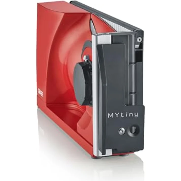 Graef MYTINY MT1003 ROT, Aufschnittmaschine mit superkompakten Abmessungen und 170 mm Wellenschliffmesser, Rot – Bild 2