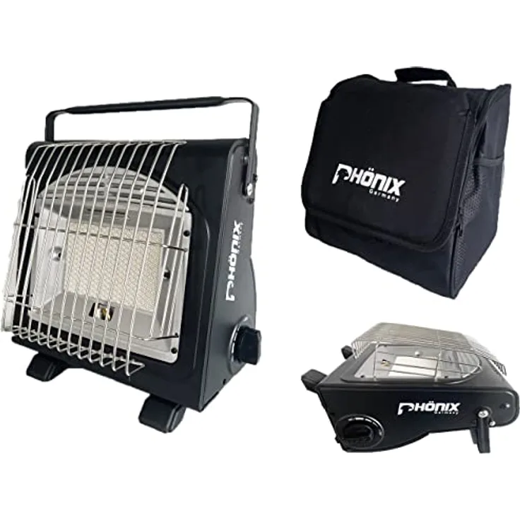 PHönix PH-100 Heizstrahler Gasheizung 1,7 KW Gasstrahler Keramik Camping Heizung Gaskocher + Tasche